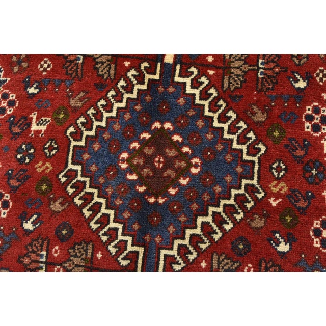 Textile Yalameh Rug 3'5'' X 5'1'' Red Wool Vintage Tribal Hand-Knotted Oriental Carpet For Sale - Image 7 of 13