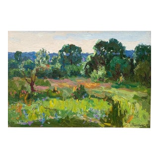 Spring Painting Rural Landscape Impressionism Antique Oil Painting Original Soviet Art Ukrainian Artist Kalatsyuk y.a. 24-34 1985 For Sale