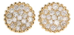 0.46 Carat Round Cluster Diamond Yellow Gold Earrings, A Pair