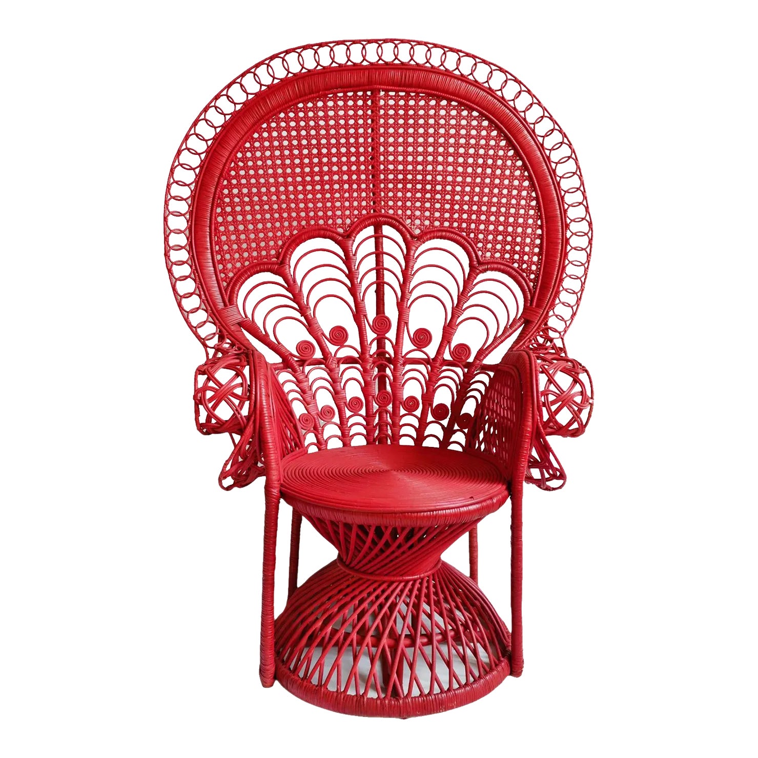 Red Wicker Peacock Cane Back Fan Chair Chairish