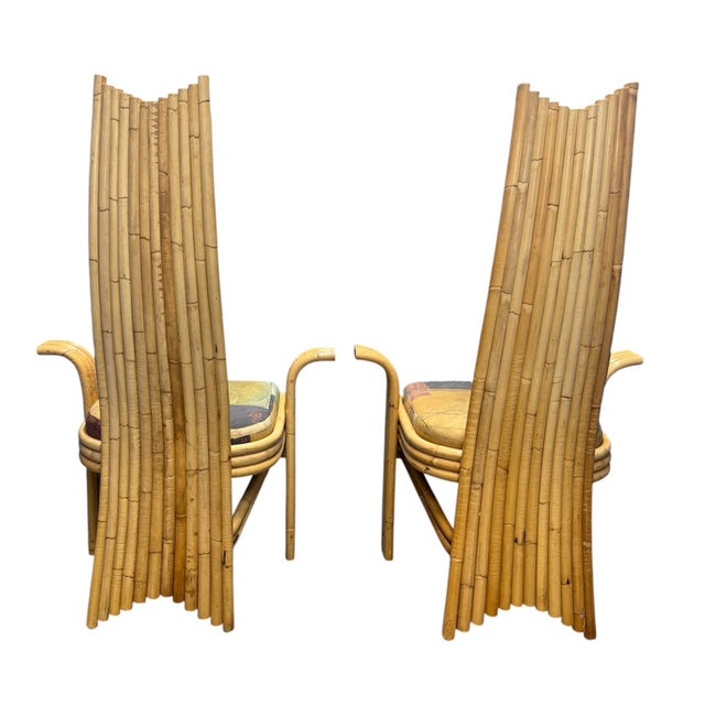 1970s Arthur Edwards for McGuire Sculptural Set of 6 High Backed Rattan Chairs For Sale - Image 5 of 11