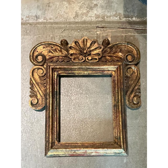 Early 20th Century Vintage Spanish Carved Wood Gilt Frame For Sale - Image 5 of 12