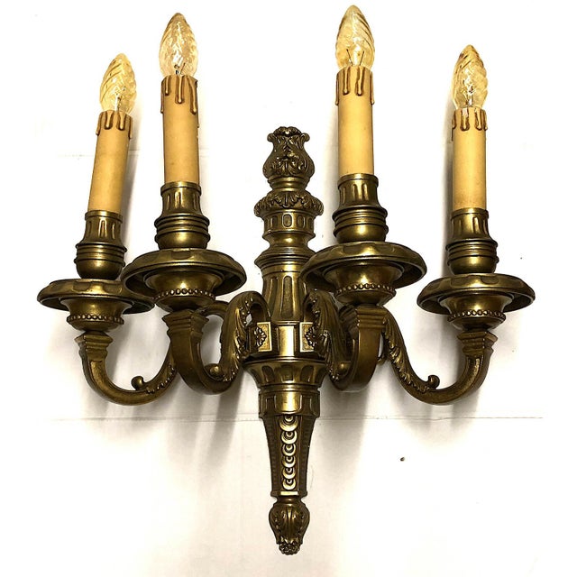 Antique Brass 4-Light Wall Lamp, 1950s For Sale - Image 4 of 8