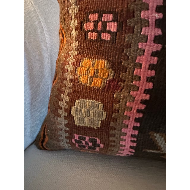 Tribal Vintage Turkish Kilim Pillow Cover 18x18 | Handmade Tribal Wool Pillow Cover For Sale - Image 3 of 6