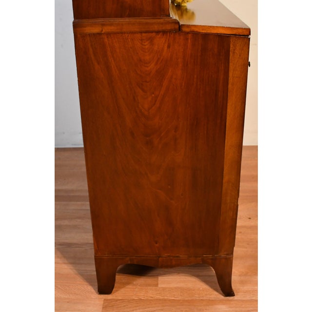 1860s English Sheraton Flame Mahogany Secretary Desk Hutch Display Cabinet Bookcase For Sale - Image 13 of 15