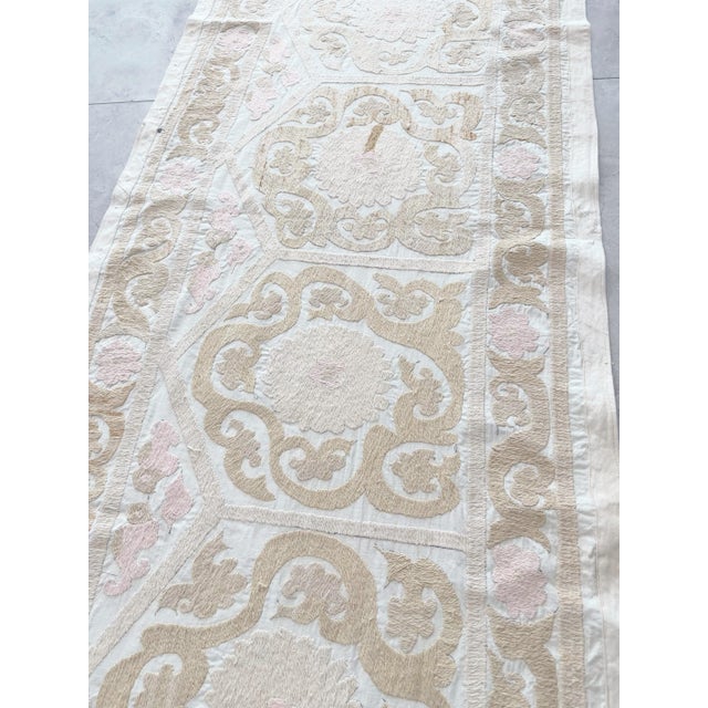 Tan Embroidered Large Suzani Large Wall Decor From Bukhara - 2'6'' X 11'10'' For Sale - Image 8 of 9