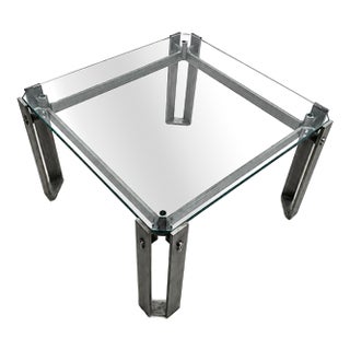 Brutalist Coffee Table in Metal and Glass, 1980s For Sale
