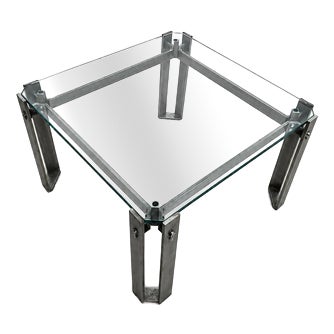 Brutalist Coffee Table in Metal and Glass, 1980s For Sale