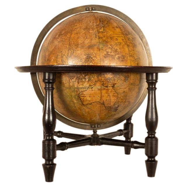 Brown Antique Pair Georgian Terrestrial & Celestial Globes on Stands, Signed J. & W. Cary, 1802 and T. M. Bardin 1800 For Sale - Image 8 of 18