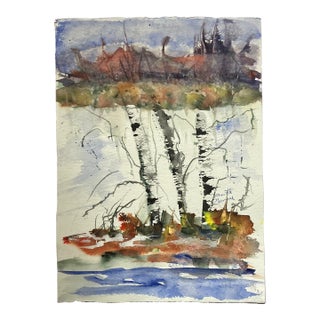1980’s Original Double Sided Abstract Ink Drawing /Watercolor Pointing Birch Trees/ Abstract Landscape For Sale