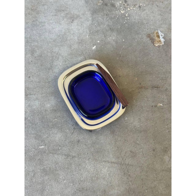 Vintage Lundtofte Denmark Stainless Steel & Cobalt Blue Glass Condiment Set in Original Box 1960s For Sale In Los Angeles - Image 6 of 9
