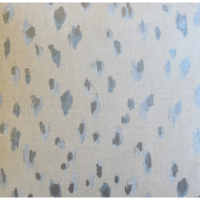Mid-Century Modern Blue & Silver Animal Cat Spot Linen and Velvet Feather/Down Pillow 24" Square For Sale - Image 3 of 7