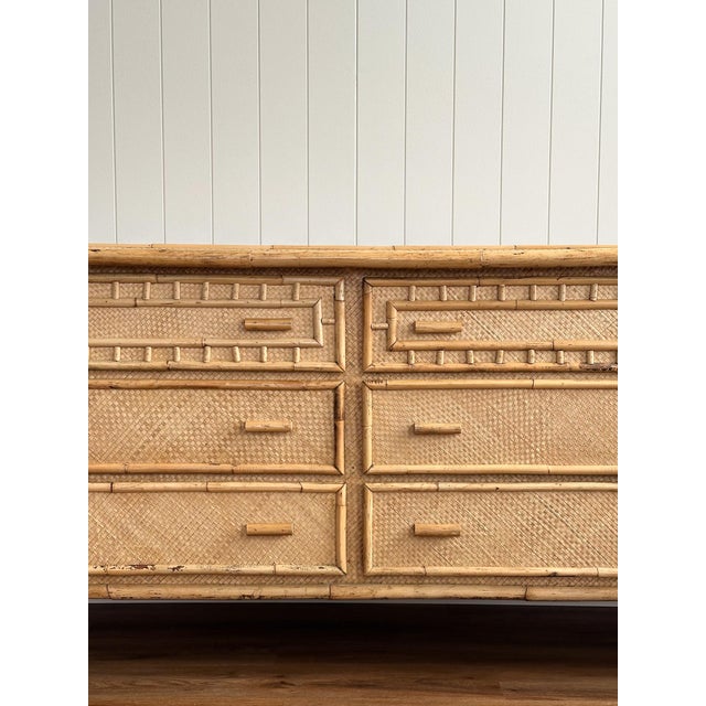 Wood 1970s Vintage Bamboo & Rattan Six-Drawer Dresser For Sale - Image 7 of 18