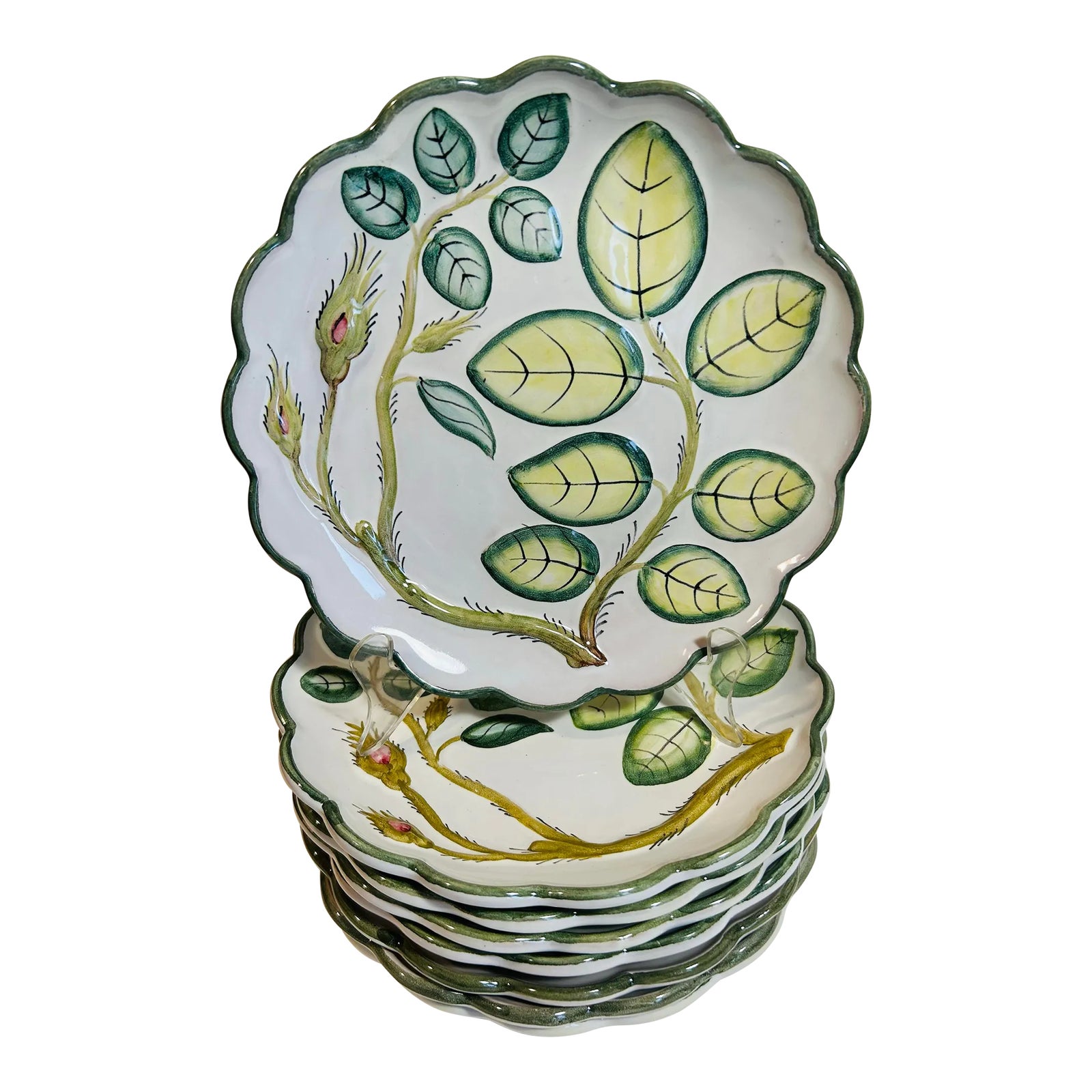 イタリヤ野菜手描き皿セット８枚　Lot of eight Made in Italy Salad plates Vegetable Hand Painted 8 Vintage Hand-Painted Vegetables Italian Large Round Serving