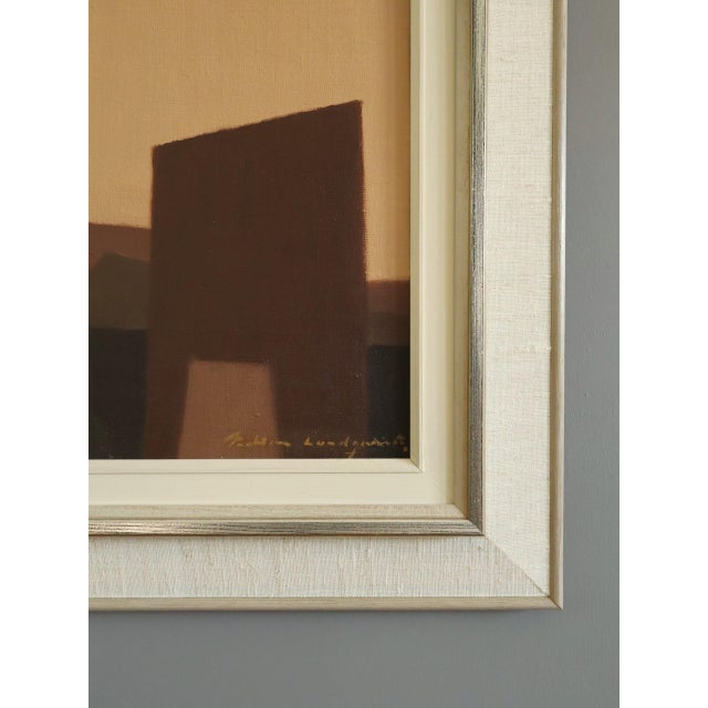 Textile Mid-Century Modern 'Moonrise With Yellow Cup' Vintage Original Swedish Figurative Oil Painting, Framed For Sale - Image 7 of 12