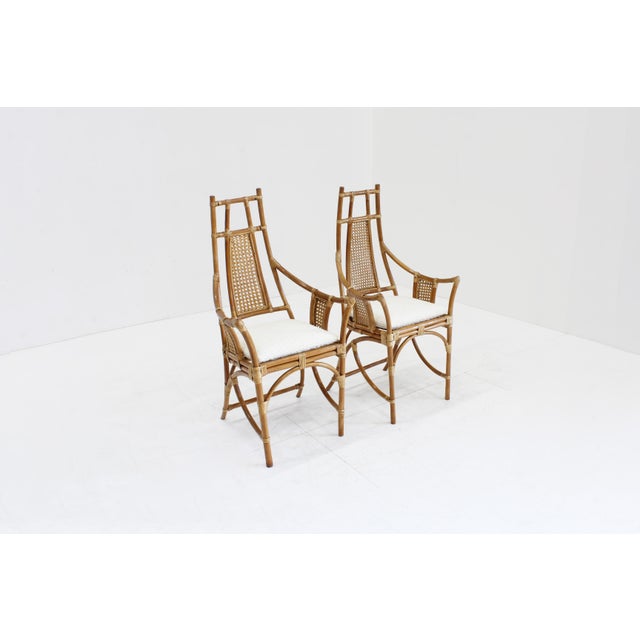 Vintage Bamboo and Rattan Armchairs with Bouclé Cushions, 1970s, Set of 2 For Sale - Image 4 of 10