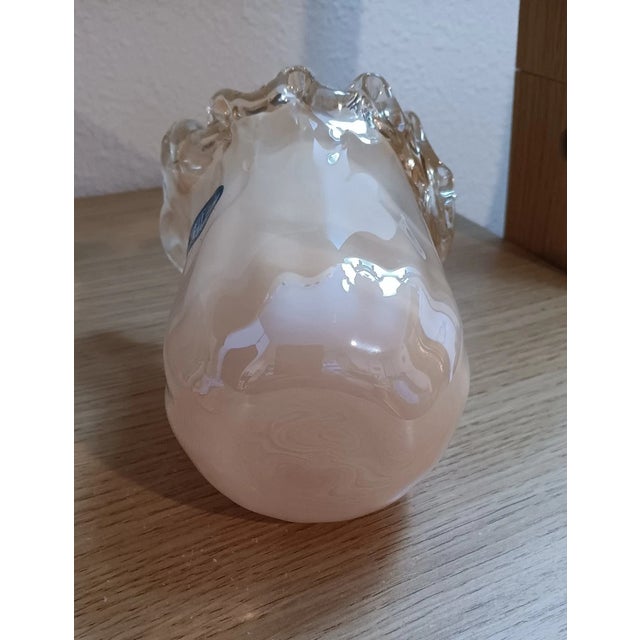 Vintage Murano Handmade Italy Glass Bowl Vase Cream Peach Swirl For Sale In Orlando - Image 6 of 6