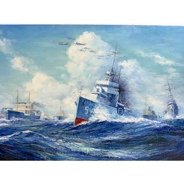 Vintage Original u.s. Navy Battle Ship Boat Air Force Seascape Oil Painting Army For Sale - Image 13 of 14