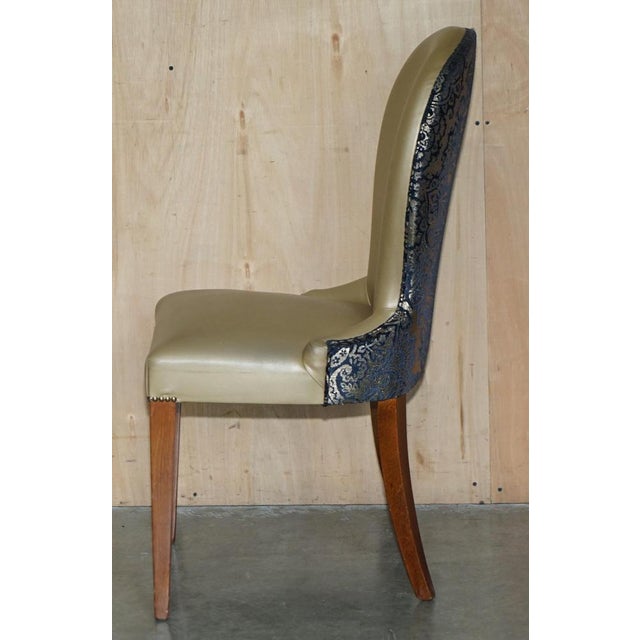 English Elm Hall Chairs with Damask Upholstery, Set of 2 For Sale - Image 4 of 18