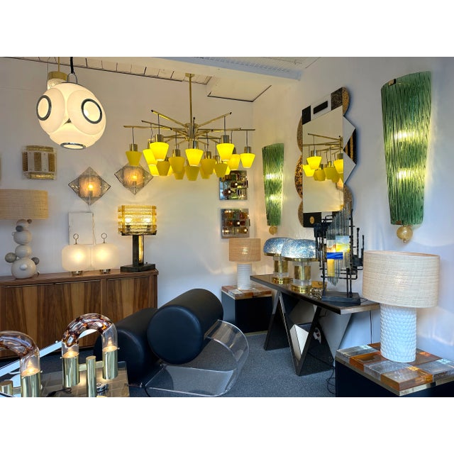 Large Contemporary Pair of Brass and Green Gold Leaf Murano Glass Sconces, Italy For Sale - Image 11 of 12