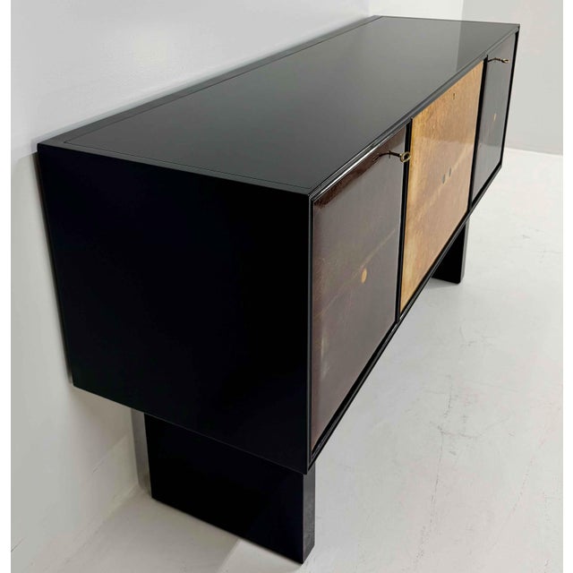 Italian Art Deco Sideboard with Parchment Leather and Ebonized Wood, 1950s For Sale - Image 7 of 13