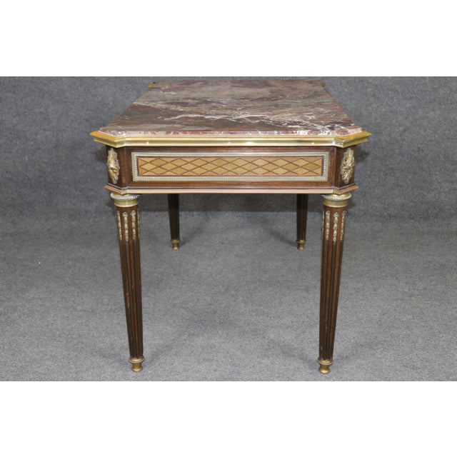 Stone 19th C French Louis XVI Child's Bronze Ormolu Marble Parquetry Desk For Sale - Image 7 of 18