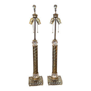 Pair of Antique Baccarat Crystal Swirl Pillar Table Lamps