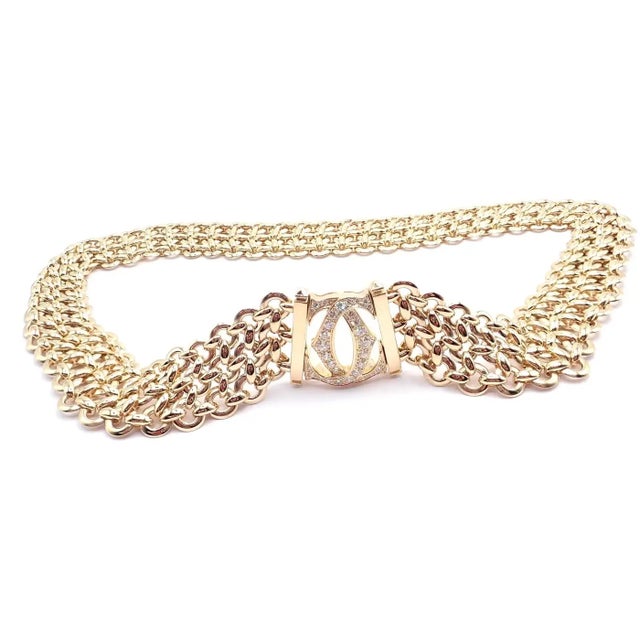 1990s Cartier Penelope Diamond Double C Three Row Yellow Gold Necklace For Sale In Philadelphia - Image 6 of 17