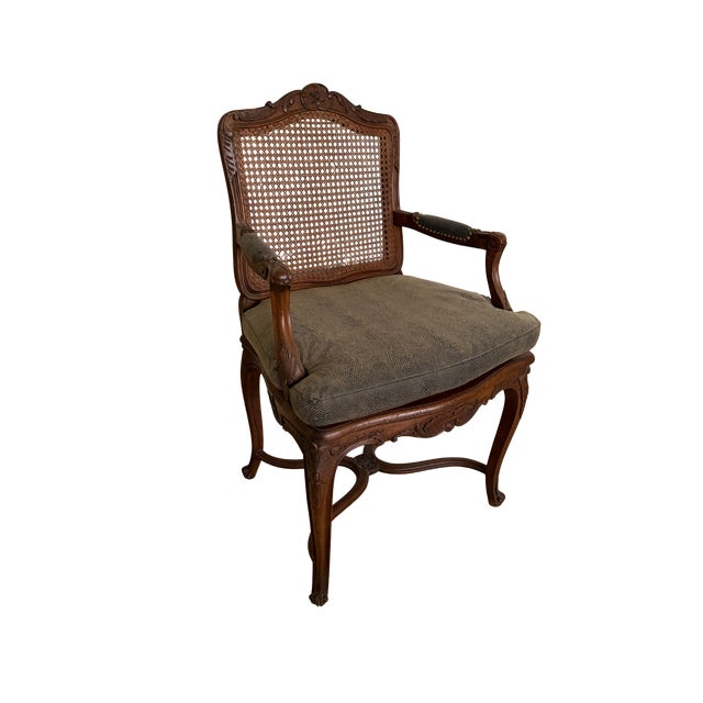Mid 20th Century Pair of Louis XV–Style Caned Back Armchairs For Sale - Image 5 of 5