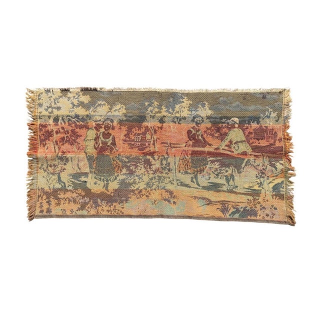 Burgundy Vintage French Aubusson Style Pastoral Courtship Jacquard Tapestry For Sale - Image 8 of 8