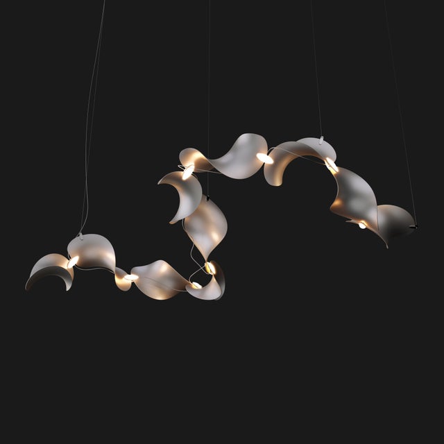 Dune 10 Curve Chandelier with Silver Anodized Shades by Daniel Becker for Moss Objects For Sale - Image 15 of 17