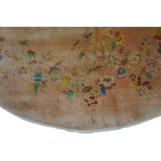 1920s Antique Apricot Floral Open Field Medallion Chinese Art Deco Round Rug For Sale In New York - Image 6 of 8