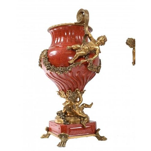 French Porcelain Ormolu Cherub Urns, Set of 2 For Sale - Image 11 of 13