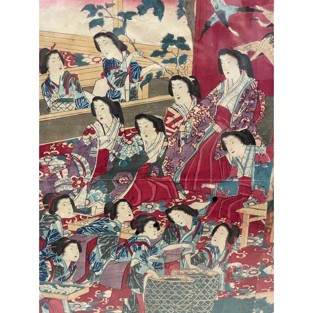 19th Century Japanese Woodblock Print of Court Ladies by Toyohara Chikanobu For Sale In Los Angeles - Image 6 of 12