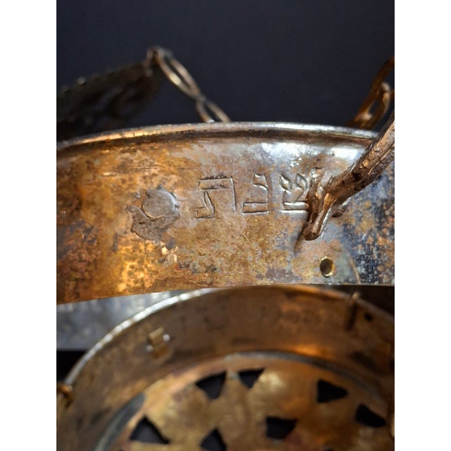 Late 19th Century Judaica Silver Plated Bronze Ner Tamid Synagogue Memorial Hanging Lamp Frame Eternal Light For Sale - Image 17 of 18