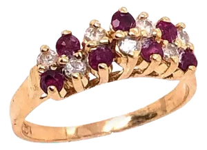 14 Karat Yellow Gold Ruby and Diamond Fashion Ring, Size 5.75