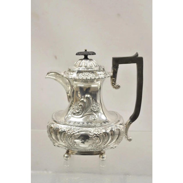 Metal Antique English Victorian Silver Plated Floral Repousse Coffee Pot Teapot For Sale - Image 7 of 11