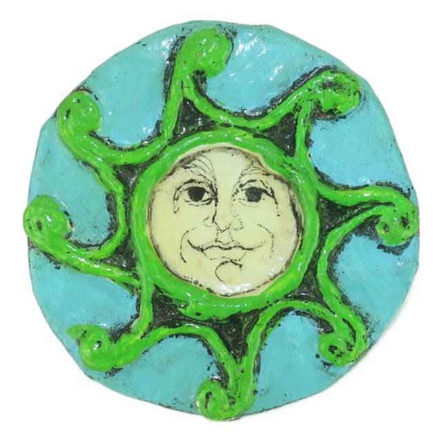Signed Papier Mache Sun Brooch, 1960's For Sale