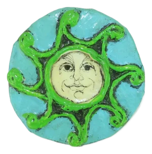 Signed Papier Mache Sun Brooch, 1960's