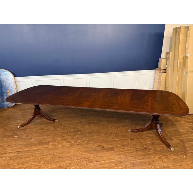 Wood Georgian Style Multi-Banded Mahogany Dining Table by Leighton Hall - Showroom Sample For Sale - Image 7 of 18