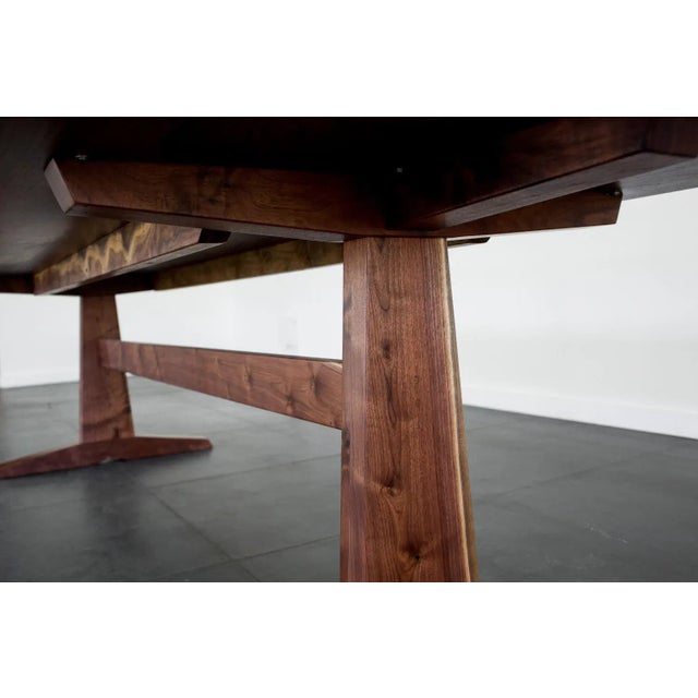Handcrafted Columbia Trestle Table in Oregon Black Walnut, 84" x 36" x 30" For Sale In Portland, OR - Image 6 of 7