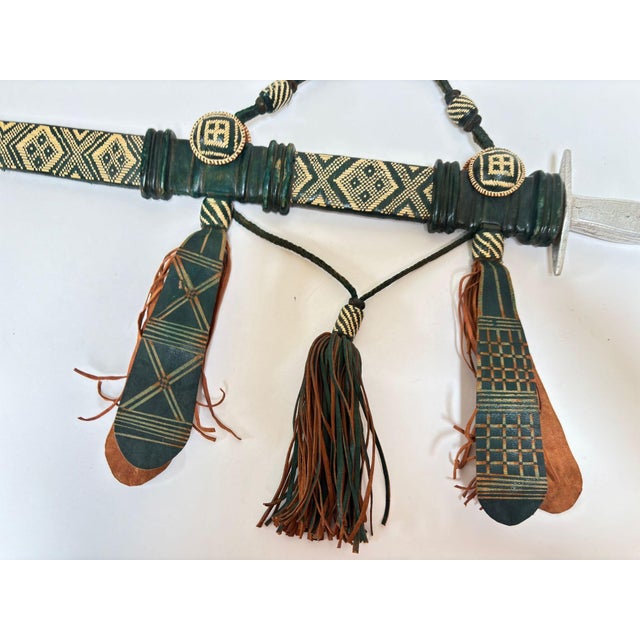 Mandinka Ceremonial Sword With Decorated Green Leather Scabbard West Africa 1950 For Sale - Image 9 of 14