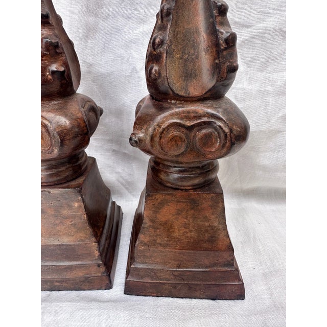 2010s Vintage Iron Bronze Patina Decorative Finials-A Pair For Sale - Image 5 of 5