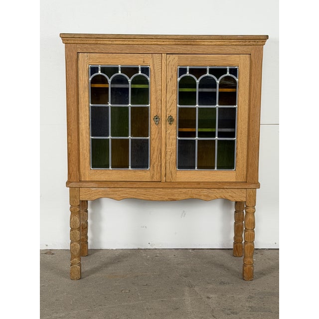 Mid-Century Modern Oak Cabinet with Stained Glass Doors by Henning Kjærnulf, 1960s For Sale - Image 10 of 10