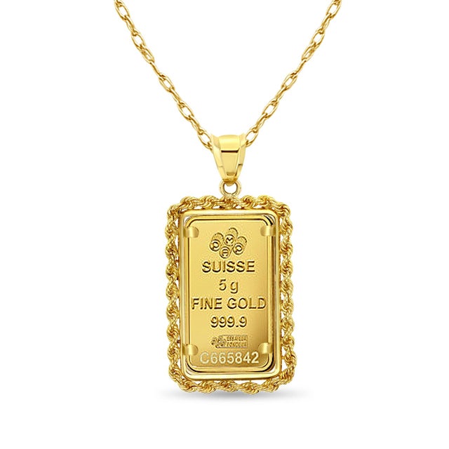 Modern 5 Gram Pamp Suisse Gold Bar Pendant For Sale - Image 3 of 4
