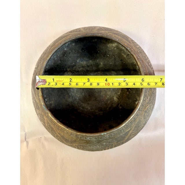 Antique Circa 1900 Syrian Damascus Mamluk Revival Engraved Brass Arabic Calligraphy Bowl For Sale - Image 9 of 9