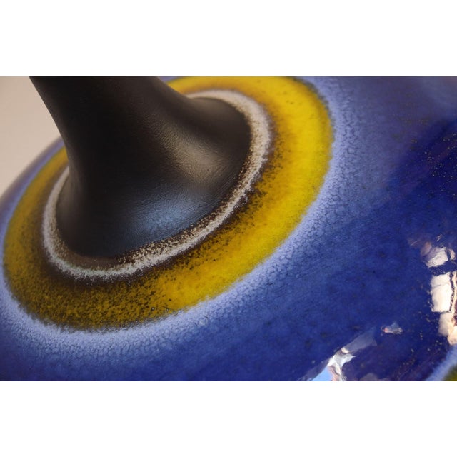 Slate Gray Vintage Italian Oversized Ceramic Vase With Blue and Yellow Glazed Banding For Sale - Image 8 of 12