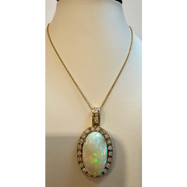 36 Ct Oval Ethiopian Opal & 2.5 Ct Diamond Pendant 14 Karat Yellow Gold Necklace For Sale In New York - Image 6 of 18