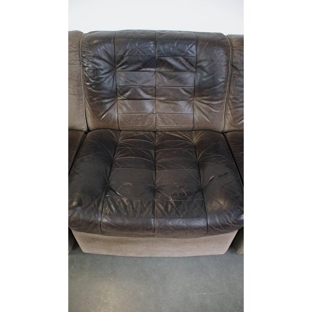 Vintage Gray Leather Sofa Elements and Ottoman, Set of 4 For Sale - Image 6 of 18