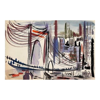 Mid Century Robert Colborne New York City Watercolor For Sale